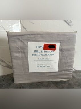 Nestl Silky & Smooth Pima Cotton Sateen Twin Sheet Set - Light Gray